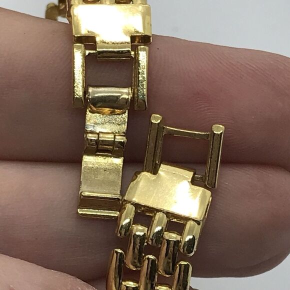 Vintage Delicate Gold Tone Chain & Crystal Accented Tennis Bracelet sz 6.75" - Picture 3 of 3